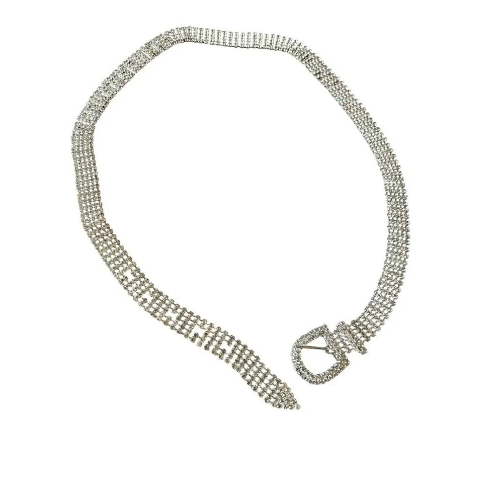 Vintage Rhinestone Crystal Wide Mesh Chain Belt Women One Size Silver Glam Y2K